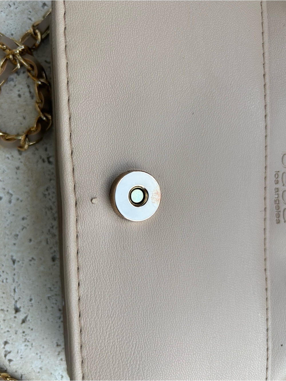 bebe Tallula Monogram Jacquard Beige and Brown Logo Crossbody with Gold Chain - Picture 8 of 8